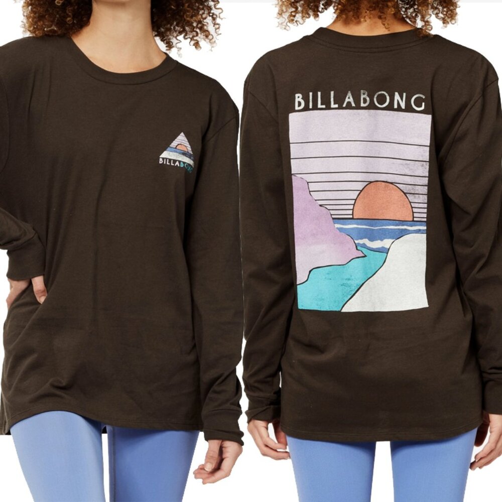 billabong | womens black graphic long sleeve surf skate hike outdoor top | sz xl